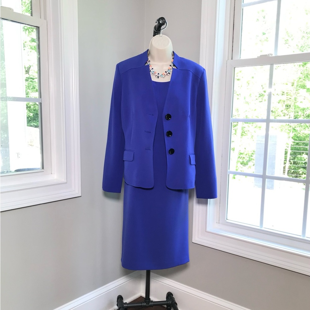 Kasper Jacket Dress 2 Piece Set Blue - Women’s 10/12  EUC